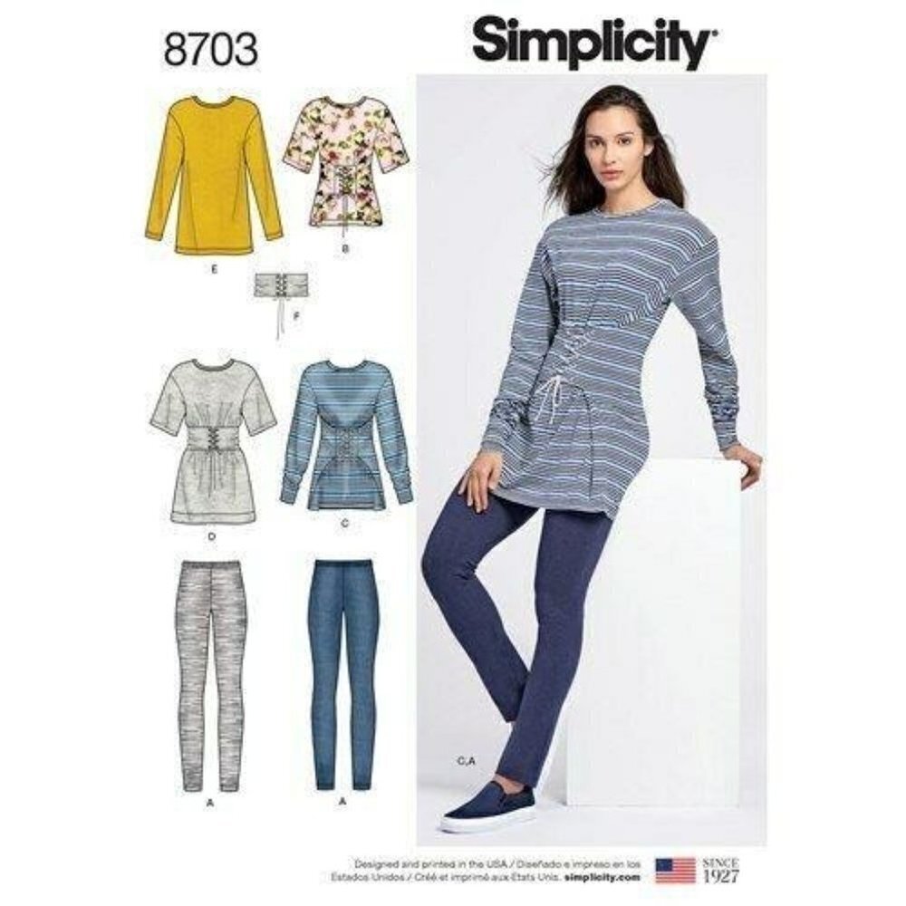 Simplicity Sewing Pattern 8703 Misses Knit Leggings Tops Belts Size XXS -XXL
